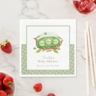 Cute Gingham Greenery Sweet Pea In Pod Baby Shower Napkin