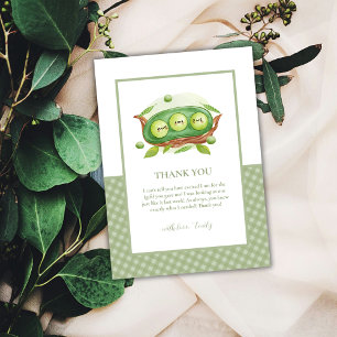 Cute Gingham Greenery Sweet Pea In Pod Baby Shower Thank You Card