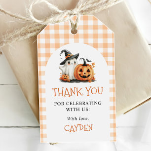 Cute Gingham Halloween Ghost 1st Birthday Gift Tags