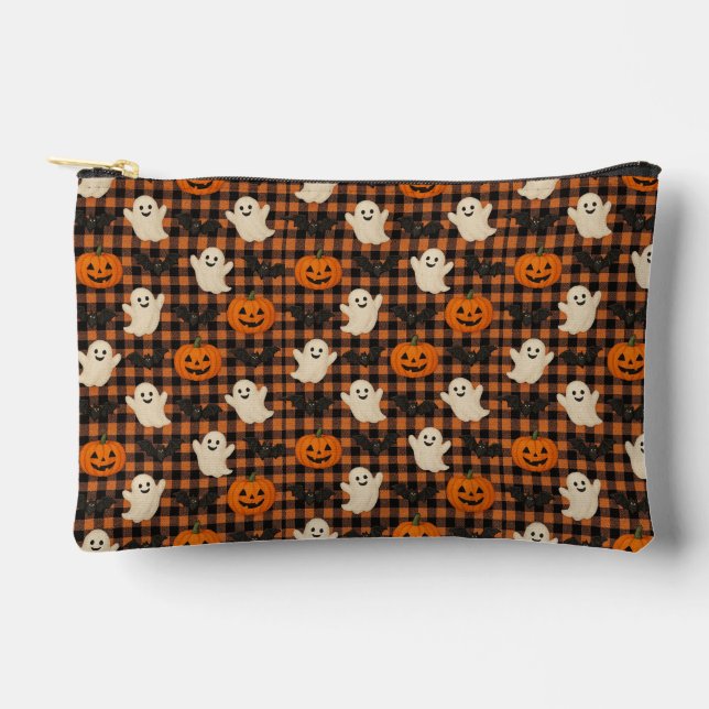 Cute, gingham halloween ghost pumpkin bats  accessory pouch (Front)
