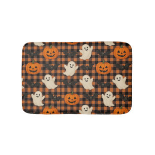 Cute, gingham halloween ghost pumpkin bats bath mat