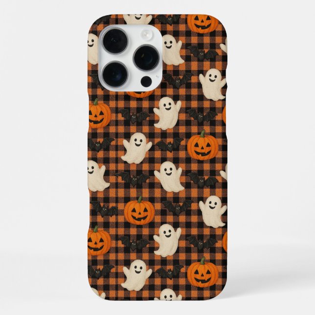 Cute, gingham halloween ghost pumpkin bats  iPhone case (Back)