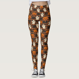 Cute, gingham halloween ghost pumpkin bats leggings