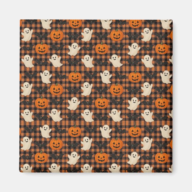 Cute, gingham halloween ghost pumpkin bats  magnet (Front)