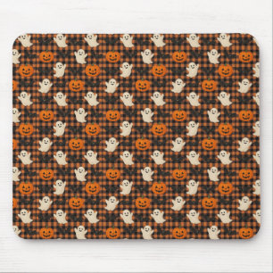 Cute, gingham halloween ghost pumpkin bats mouse pad