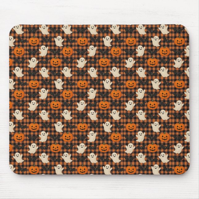 Cute, gingham halloween ghost pumpkin bats  mouse pad (Front)