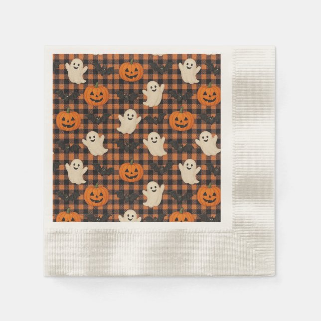 Cute, gingham halloween ghost pumpkin bats  napkin (Front)