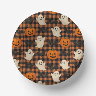 Cute, gingham halloween ghost pumpkin bats paper plate