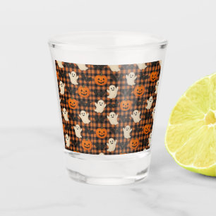 Cute, gingham halloween ghost pumpkin bats shot glass