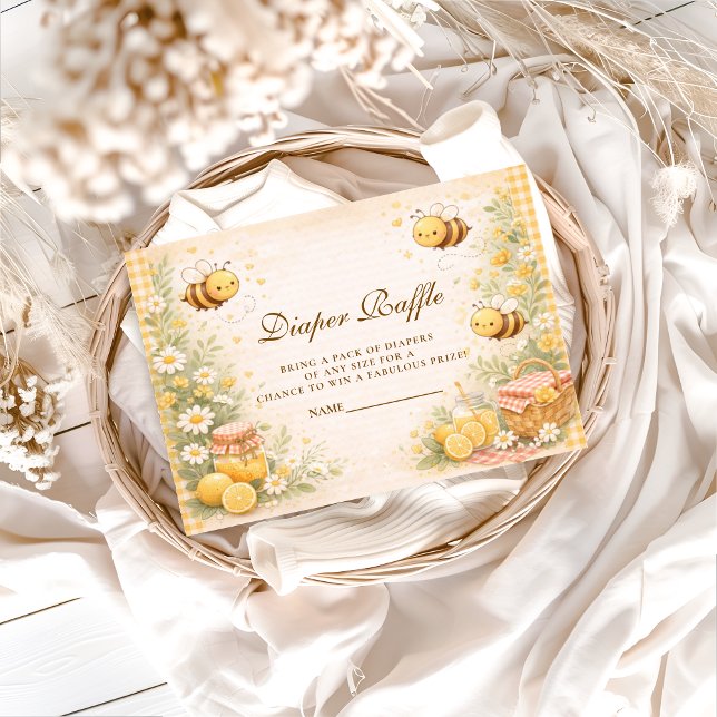 Cute Gingham Honey Bee Diapper Raffle Enclosure Card (Creator Uploaded)