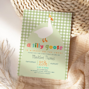 Cute Gingham Neutral Silly Goose Baby Shower  Invitation