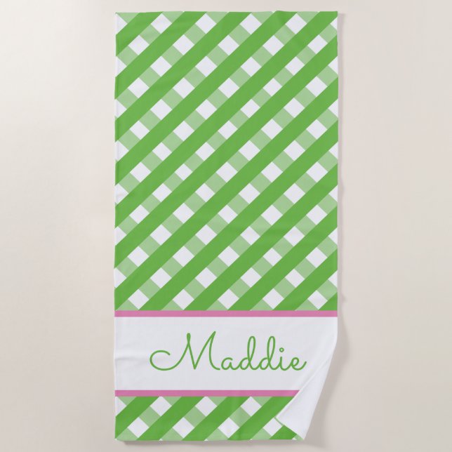 Cute Gingham Personalised Beach Towel (Front)