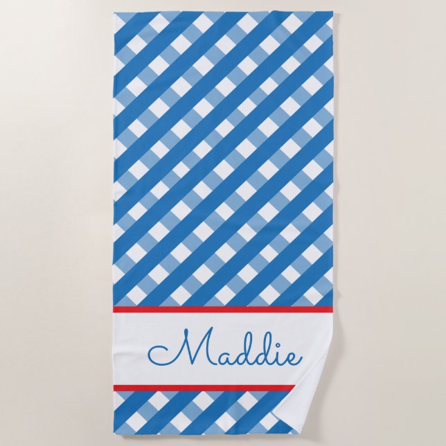 Cute Gingham Personalised Beach Towel (Front)