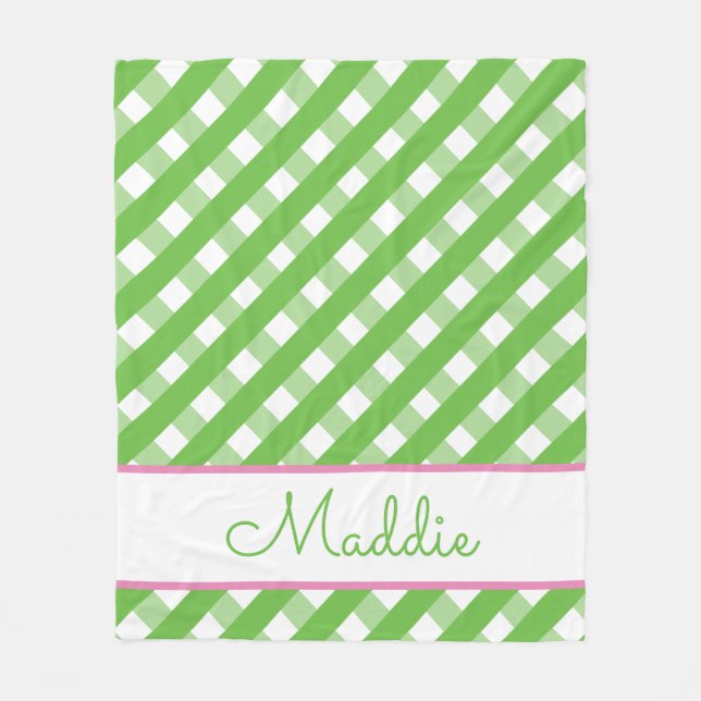 Cute Gingham Personalised Fleece Blanket (Front)