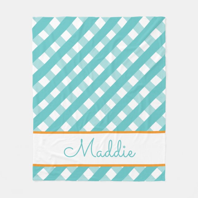 Cute Gingham Personalised Fleece Blanket (Front)