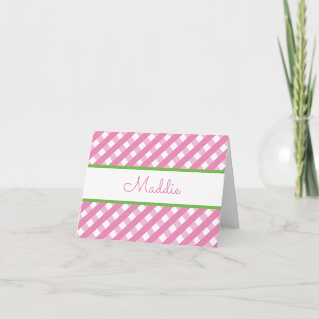 Cute Gingham Personalised Folded Note Cards (Front)