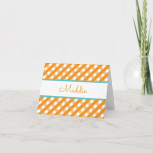 Cute Gingham Personalised Folded Note Cards