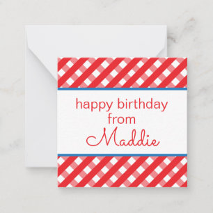 Cute Gingham Personalised Gift Enclosure Cards
