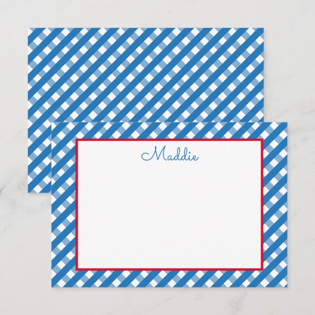 Cute Gingham Personalised Note Cards (Front/Back)
