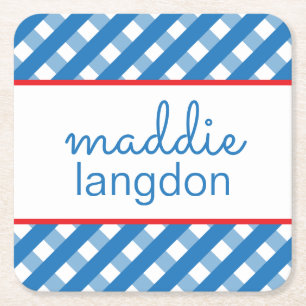 Cute Gingham Personalised Paper Coasters
