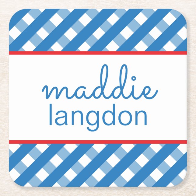Cute Gingham Personalised Paper Coasters (Front)