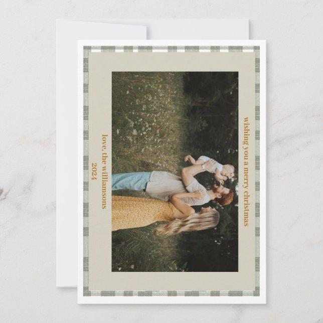 Cute Gingham Plaid Custom Photo Christmas card (Front)