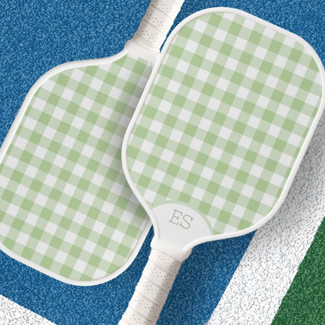 Cute gingham preppy green pickleball paddle (Creator Uploaded)
