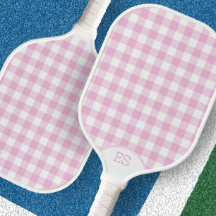 Cute gingham preppy pink pickleball paddle