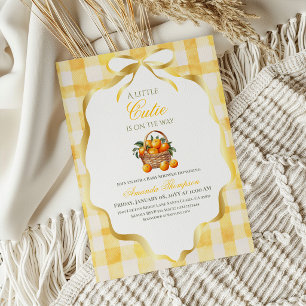 Cute Gingham Yellow Bow Orange Neutral Baby Shower Invitation