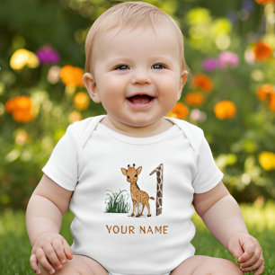 Cute Giraffe 1st Birthday  Baby Bodysuit