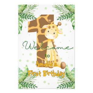 Cute Giraffe 1st Birthday Welcome Photo Print