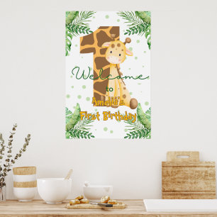 Cute Giraffe 1st Birthday Welcome Poster
