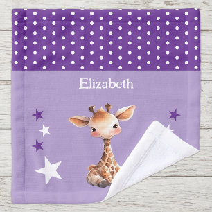 Cute giraffe add name polka dots stars purple wash cloth