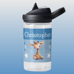 Cute giraffe add name with stars kids blue water bottle<br><div class="desc">CamelBak Eddy® water bottle for kids.
Personalise with a name.
This water bottle features a cute giraffe with stars in the colours blue and white.</div>