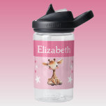 Cute giraffe add name with stars kids pink water bottle<br><div class="desc">CamelBak Eddy® water bottle for kids.
Personalise with a name.
This water bottle features a cute giraffe with stars in the colours pink and white.</div>