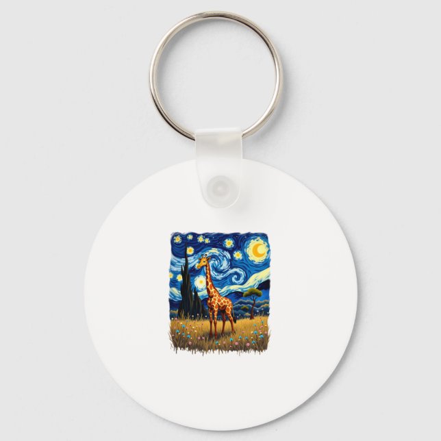 Cute Giraffe Africa - Starry Night T-Shirt Key Ring (Front)