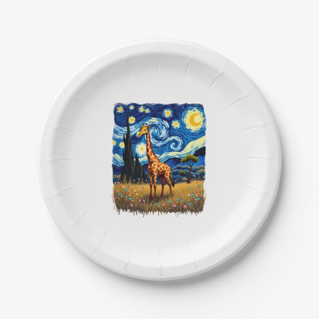 Cute Giraffe Africa - Starry Night T-Shirt Paper Plate (Front)