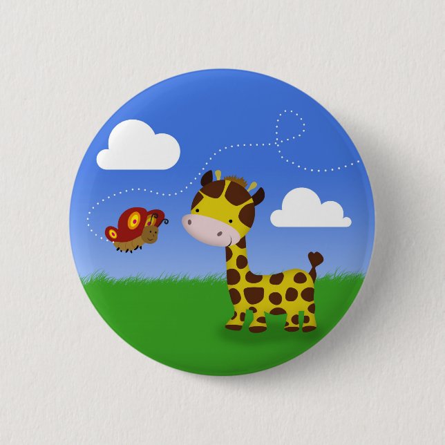 Cute Giraffe and Butterfly 6 Cm Round Badge (Front)