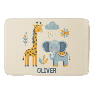 Cute Giraffe and Elephant Safari Friends Bath Mat