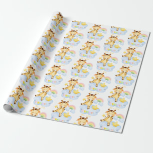 Cute giraffe and rainbow it's a girl baby shower wrapping paper