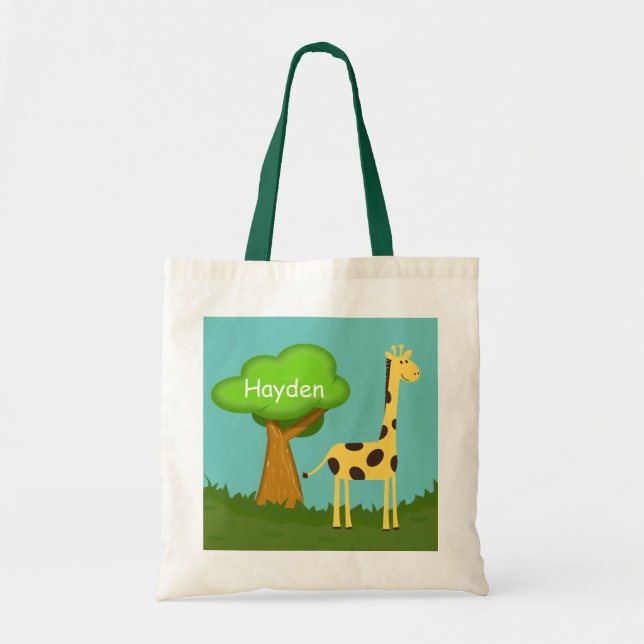 Cute Giraffe and Tree Art Personalised Tote Bag (Front)