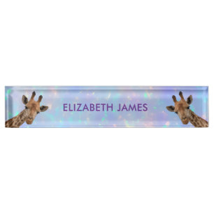 Cute Giraffe Animal Holographic Personalised Name Nameplate