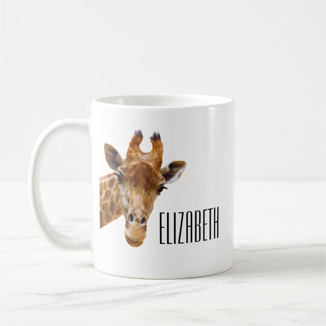 Cute Giraffe Animal Personalised Name Coffee Mug (Left)