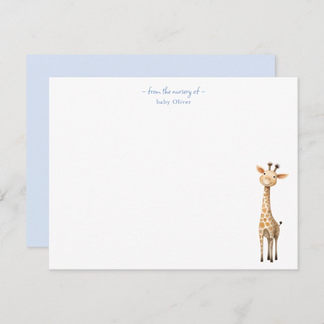 Cute Giraffe Baby boy nursery Thank You card (Front/Back)