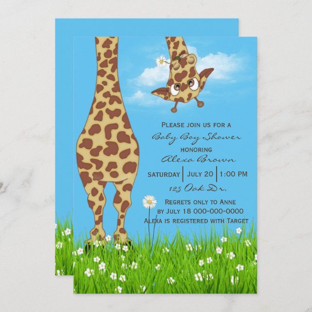Cute Giraffe Baby Boy Shower Invitation (Front/Back)