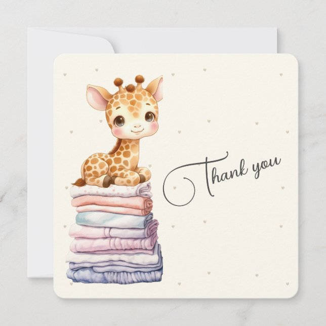 Cute Giraffe Baby Flat Thank You Card (Front)