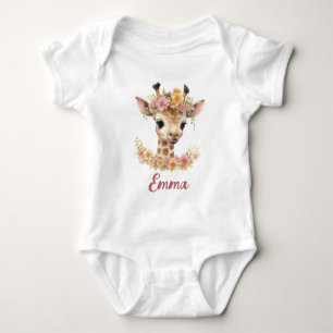 Cute Giraffe Baby Girl Animal Name Safari Colourfu Bodysuit