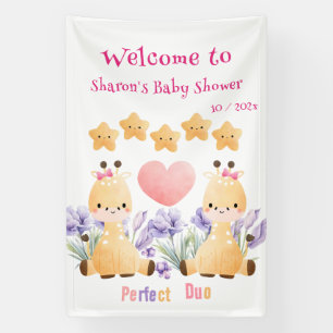 Cute Giraffe Baby Shower Banner Twin Baby Shower