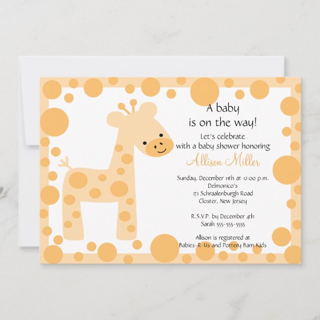 Cute Giraffe Baby Shower Invitation (Front)
