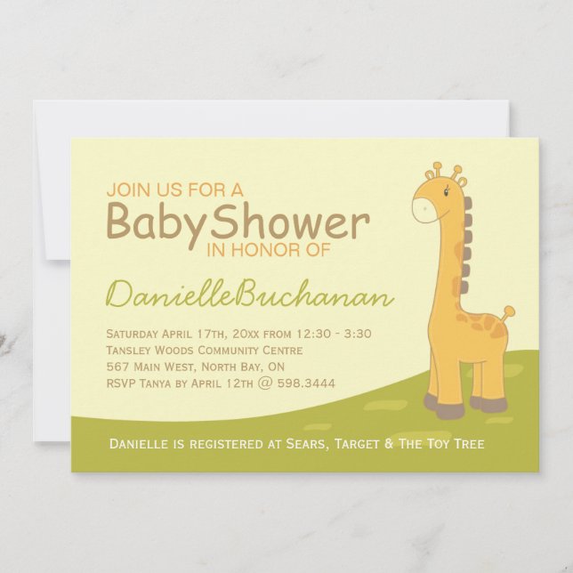 Cute Giraffe Baby Shower Invitation (Front)